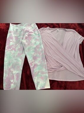 Marika Lavender and Mint Tie-Dye Capris and Lavender top Set M/L